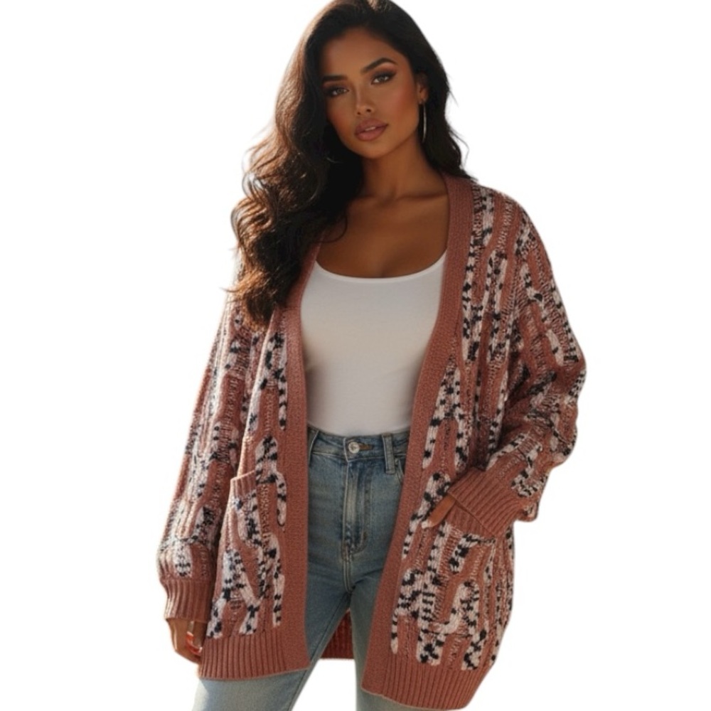 NEW Indigo Threads Co Boho Chunky Knit Open Front Cardigan Cozy Casual Size XL